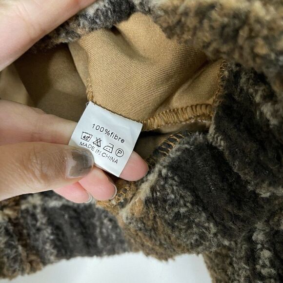 New! Zaful Brown plaid fuzzy pullover cropped teddy sweater size large - Picture 5 of 7